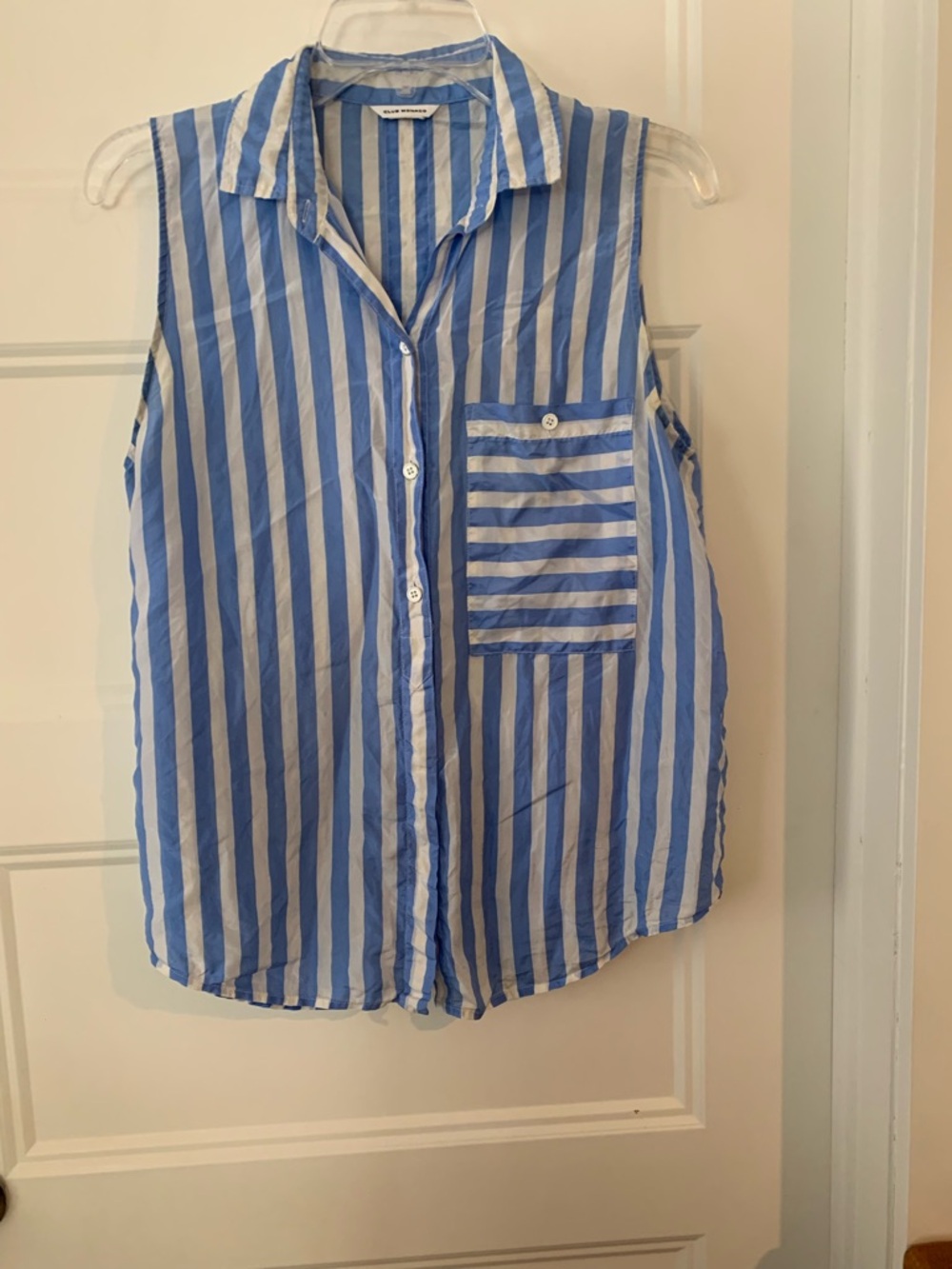 Club Monaco , women's Silk Blue and White Vertical Stripe light Top ,Size M